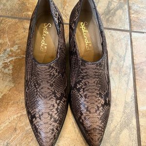 Splendid Leather snakeskin print booties.
